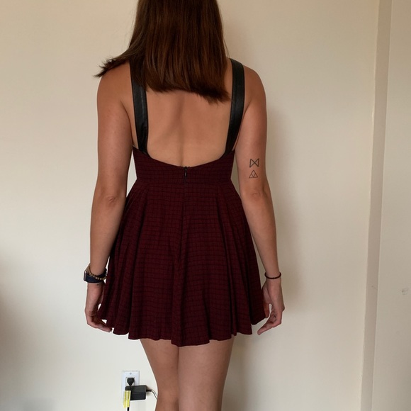 DO+BE Dresses & Skirts - Plaid Skater Dress with Faux Leather Details